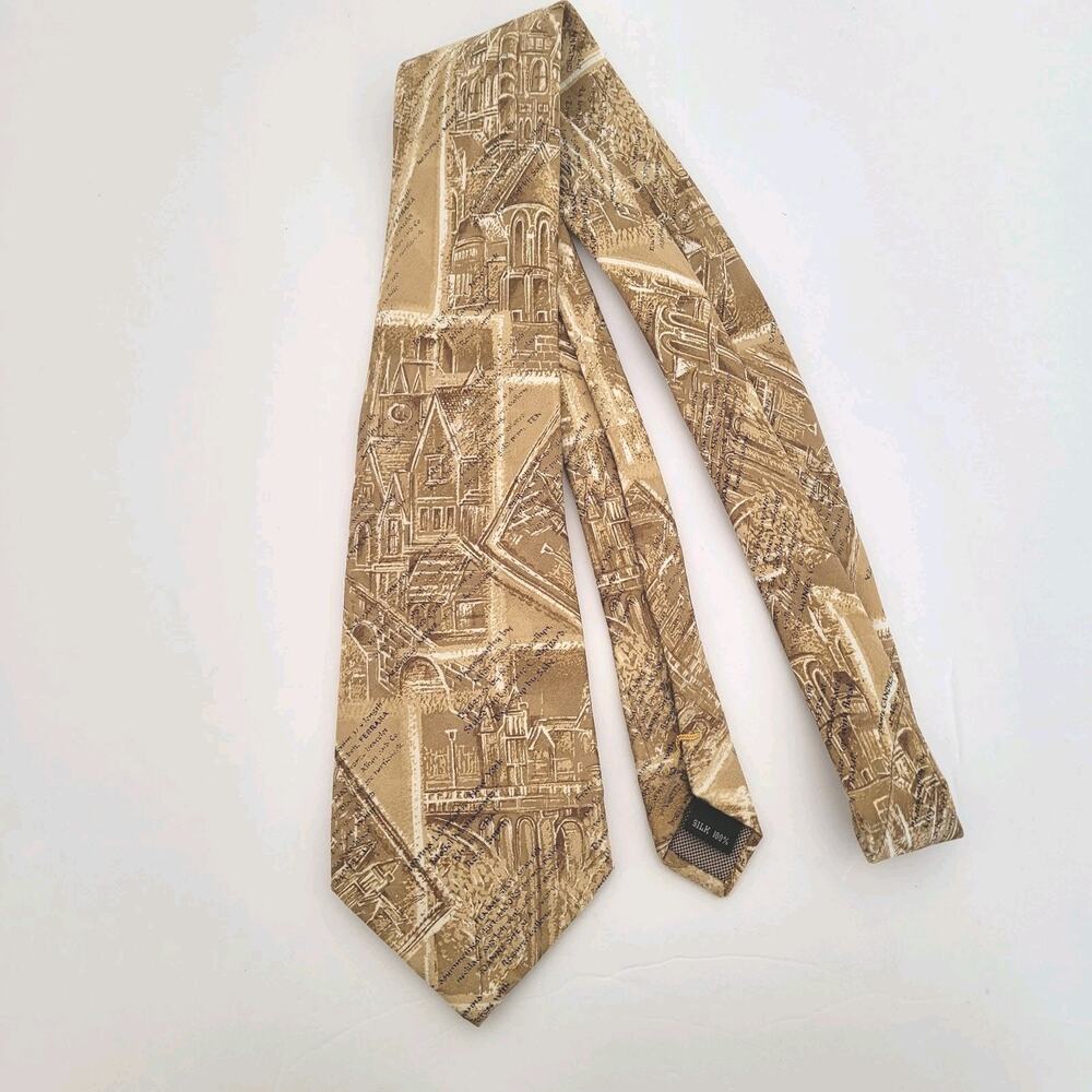 High Class‎ Silk Neck Tie Necktie Beige Dark Academia Museum Retro Architecture